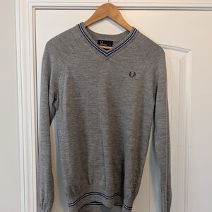 Fred Perry Grey V-Neck Sweater with Navy Trim
